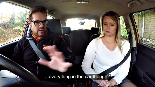 Busty eurobabe riding her instructor in car until cumshot