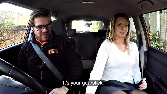 Busty eurobabe riding her instructor in car until cumshot