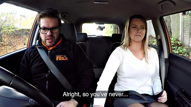 Busty eurobabe riding her instructor in car until cumshot