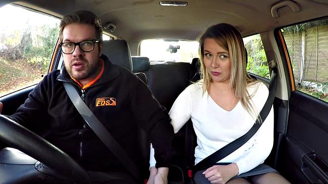 Busty eurobabe riding her instructor in car until cumshot