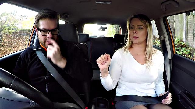 Busty eurobabe riding her instructor in car until cumshot