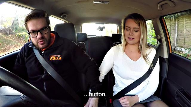 Busty eurobabe riding her instructor in car until cumshot