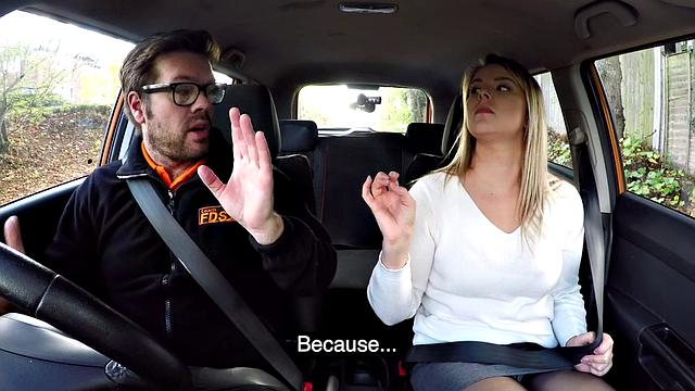 Busty eurobabe riding her instructor in car until cumshot