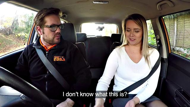 Busty eurobabe riding her instructor in car until cumshot