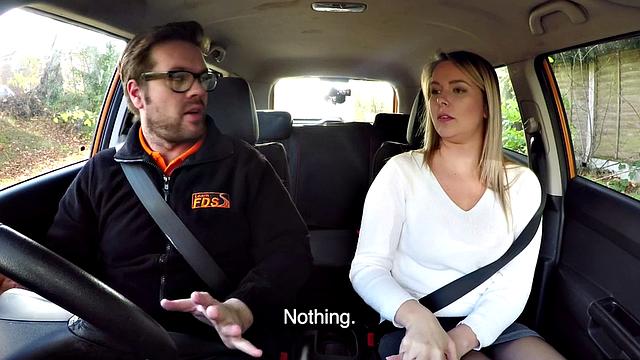 Busty eurobabe riding her instructor in car until cumshot