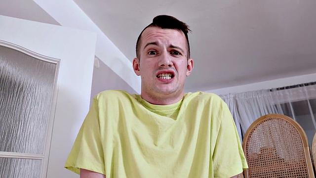 Plumper lady with huge boobs rides nerds for Xmas