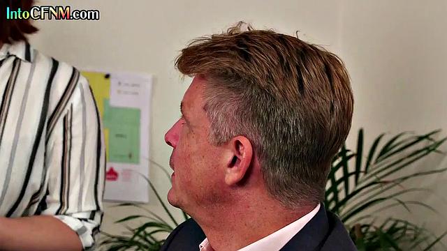 Horny office babes give hard blowjob