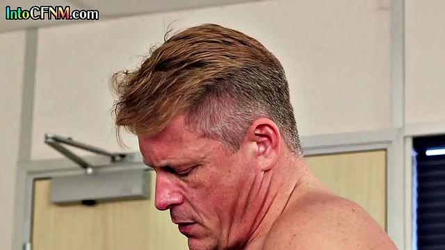 Horny office babes give hard blowjob