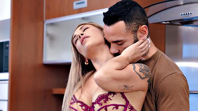 Busty tattooed babe gets nailed by BF after sucking