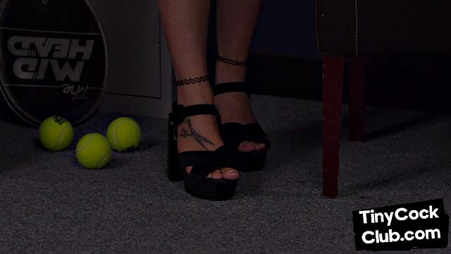 Naughty bae wanking lucky guy's small dick