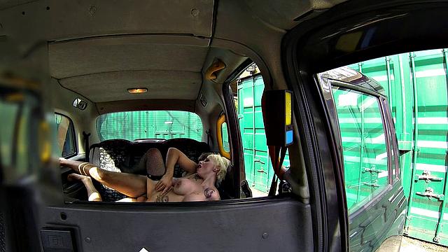 Spanish Pixie Haired MILF with massive tits fucks cabby for a ride