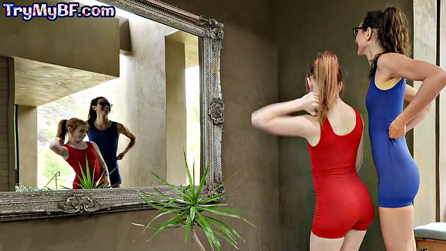 Tall beauty sharing with petite