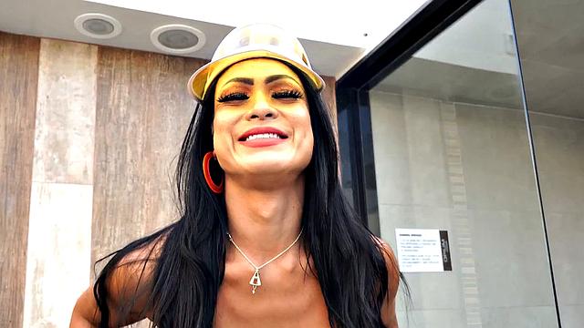 Lovely trans knocked by male in tight anal hole