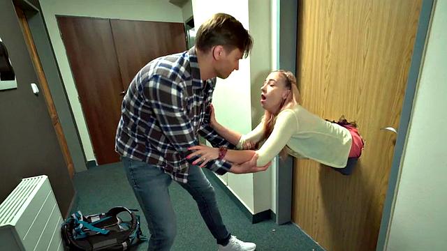 Petite babe gets her tight pussy fucked by roommates in a 3some