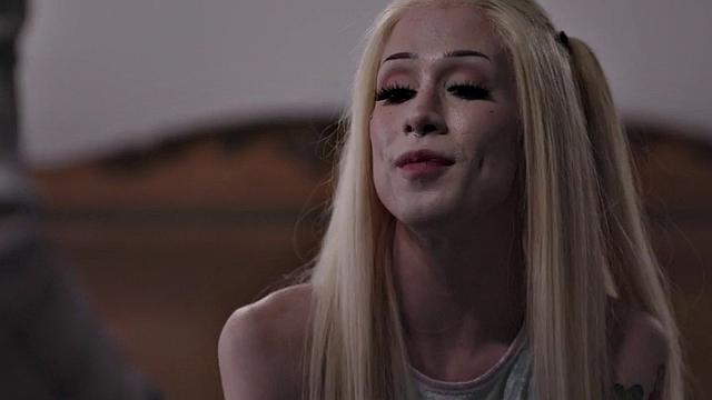 Inked tgirl in interracial duo barebacks after frottage