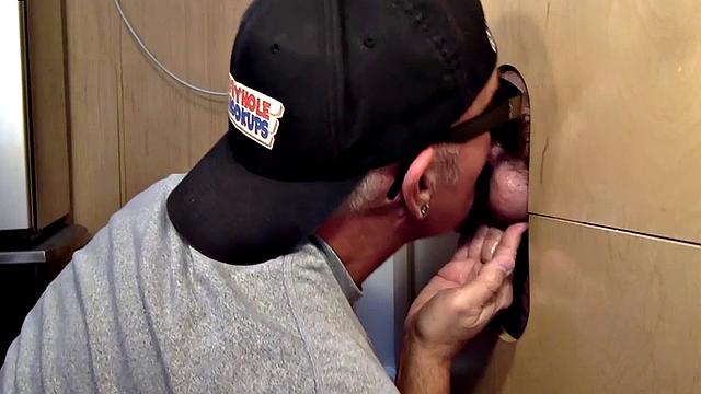 Gloryhole DILF sucks cock in homemade private video