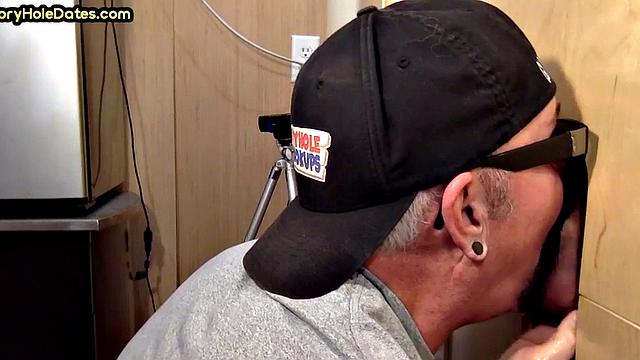 Gloryhole amateur loves sucking BFs dick at home