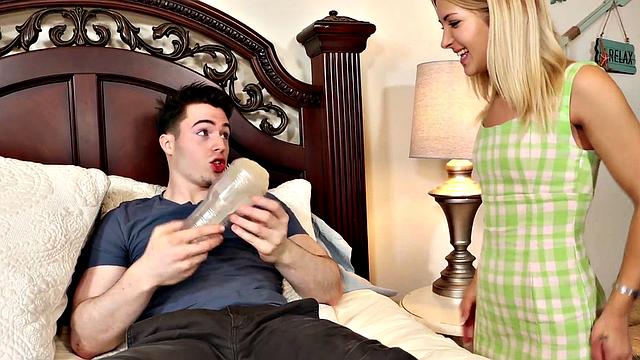 Petite babe stroking and edging BF's cock with flashlight