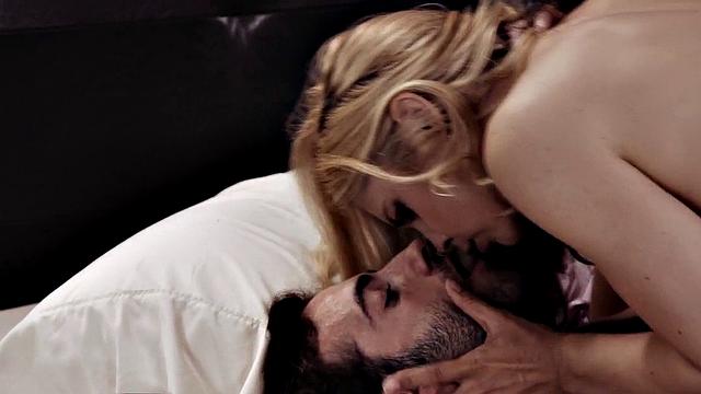 Cheating husband caught in the act by busty blonde wife in bedroom