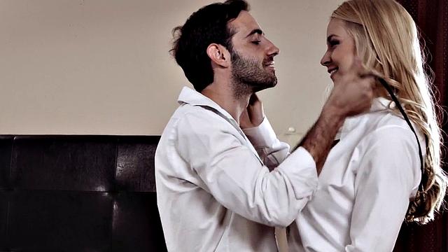 Cheating husband caught in the act by busty blonde wife in bedroom