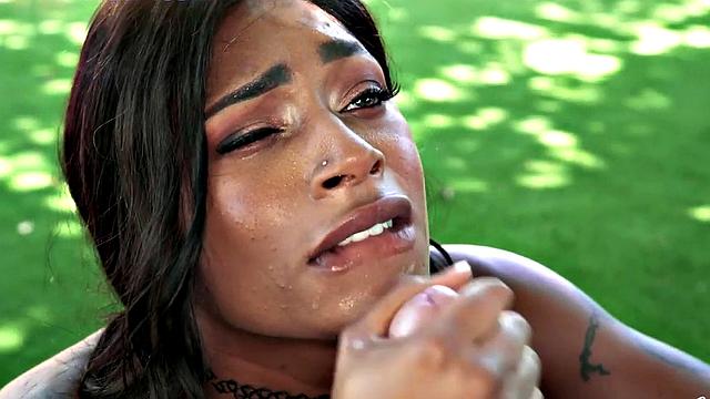 Watch this tattooed ebony goddess give BJ and HJ in her bikini outdoors