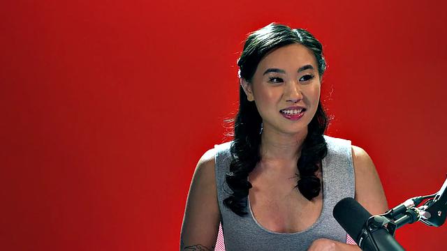 Asian bae seducing herself with toy in close up