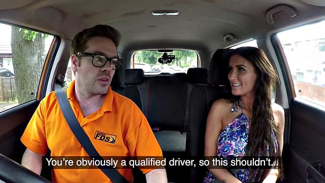 British babe with tattoos enjoys a wild car ride with tutor until her mouth is full of cum