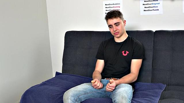 Casting jock strokes shaft for cumshot in solo action