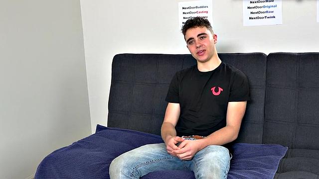 Casting jock strokes shaft for cumshot in solo action