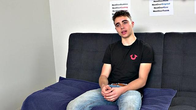 Casting jock strokes shaft for cumshot in solo action