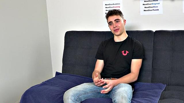 Casting jock strokes shaft for cumshot in solo action