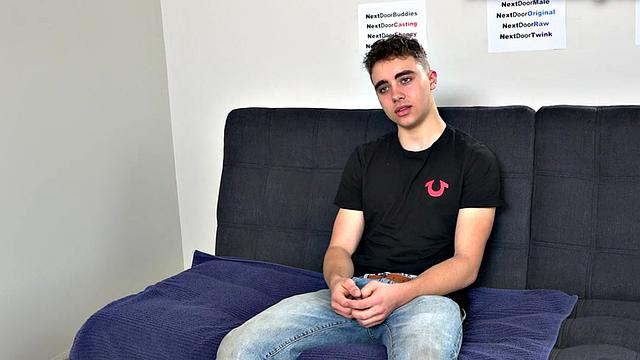 Casting jock strokes shaft for cumshot in solo action