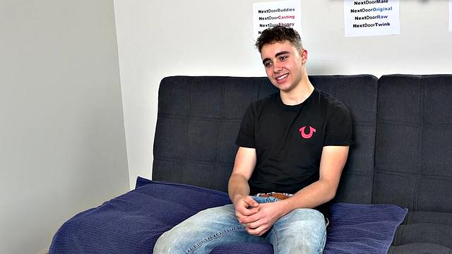 Casting jock strokes shaft for cumshot in solo action