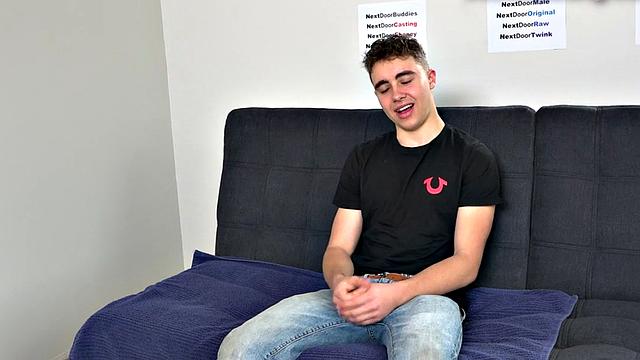 Casting jock strokes shaft for cumshot in solo action