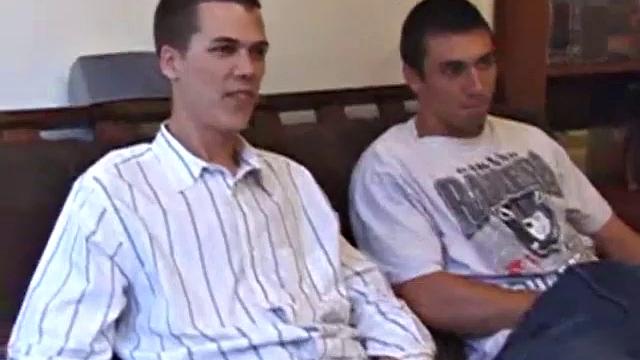 These young studs watch a porn video, chill on the sofa, fondle their crotches, pull out hard cocks, start the party, jerk each other off. Soon Matthew goes down on Luis for some serious head.
