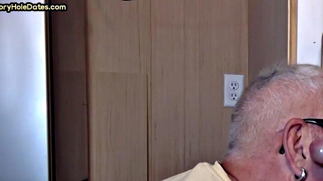 Grayhair gloryhole DILF sucks in private closeup video