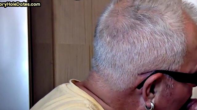 Grayhair gloryhole DILF sucks in private closeup video