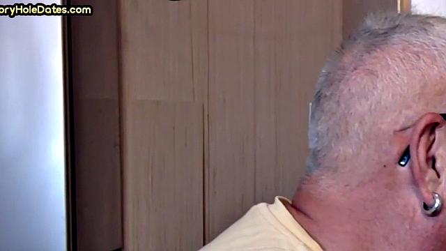 Grayhair gloryhole DILF sucks in private closeup video