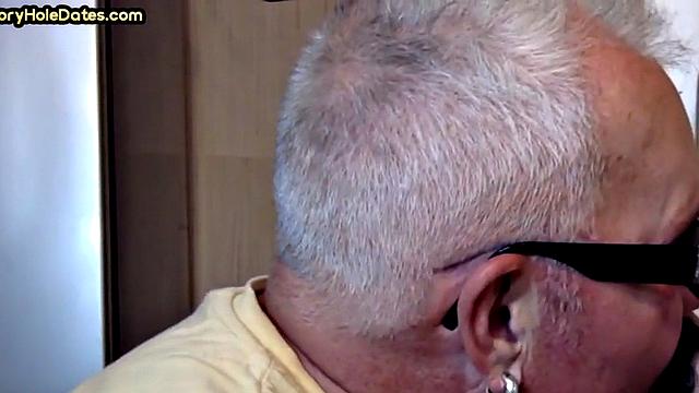 Grayhair gloryhole DILF sucks in private closeup video