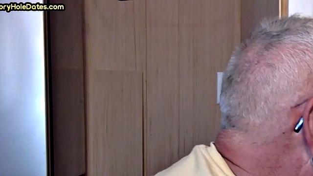 Grayhair gloryhole DILF sucks in private closeup video