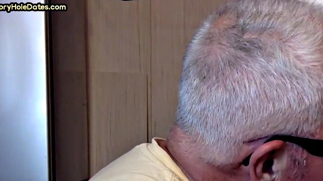 Grayhair gloryhole DILF sucks in private closeup video