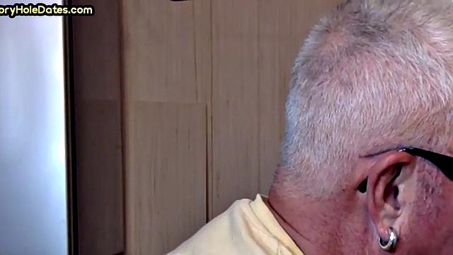 Grayhair gloryhole DILF sucks in private closeup video