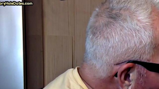 Grayhair gloryhole DILF sucks in private closeup video