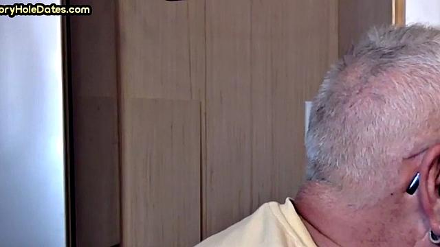 Grayhair gloryhole DILF sucks in private closeup video