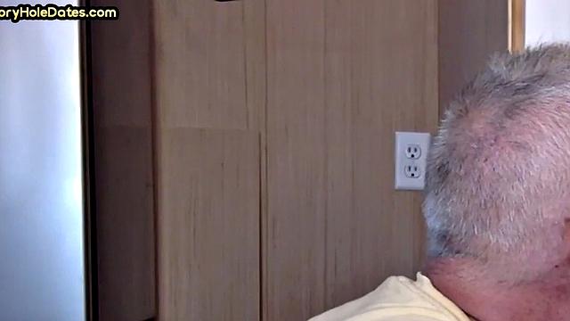 Grayhair gloryhole DILF sucks in private closeup video
