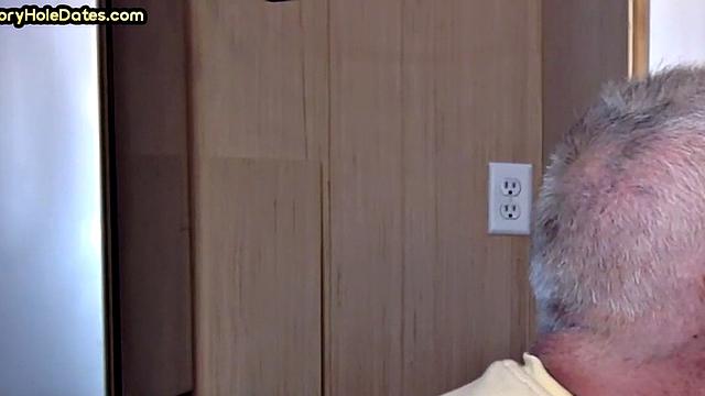 Grayhair gloryhole DILF sucks in private closeup video