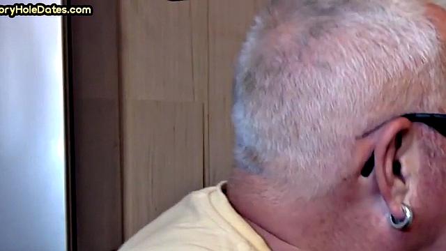 Grayhair gloryhole DILF sucks in private closeup video