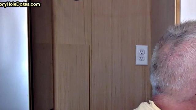 Grayhair gloryhole DILF sucks in private closeup video