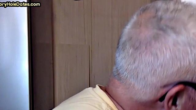Grayhair gloryhole DILF sucks in private closeup video