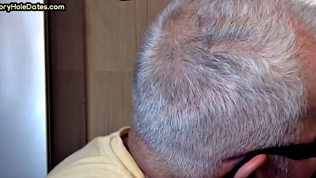 Grayhair gloryhole DILF sucks in private closeup video